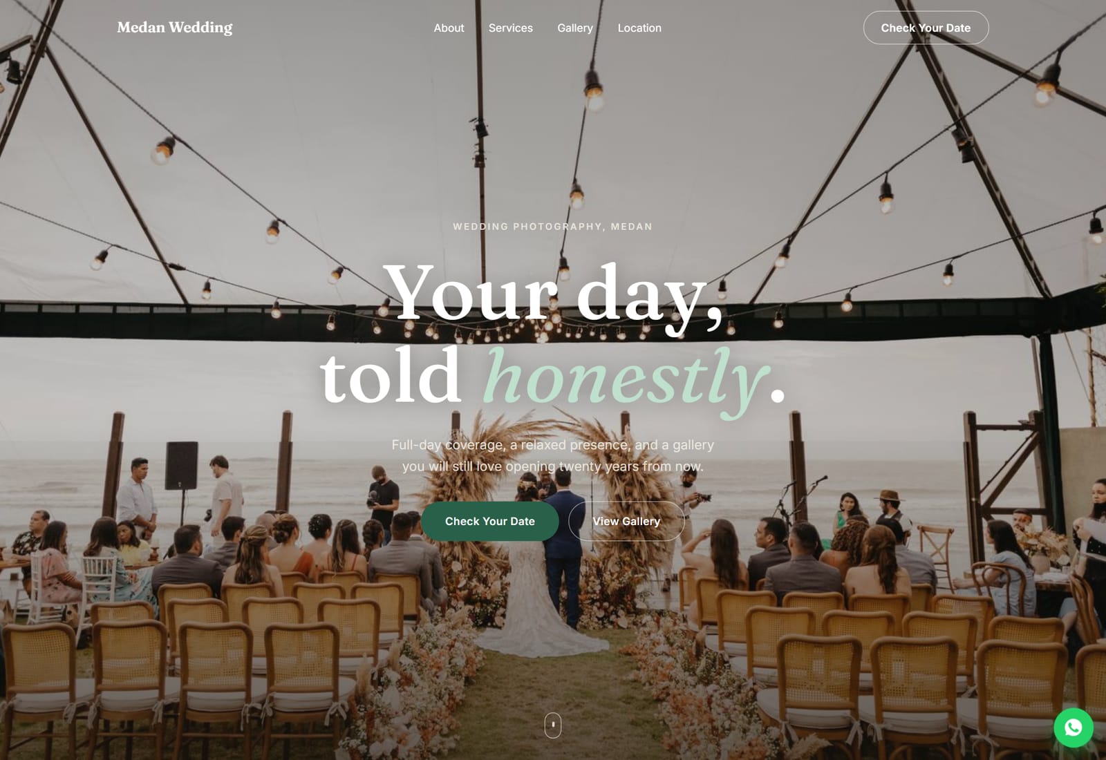 Medan Wedding landing page, hero section with full width photography